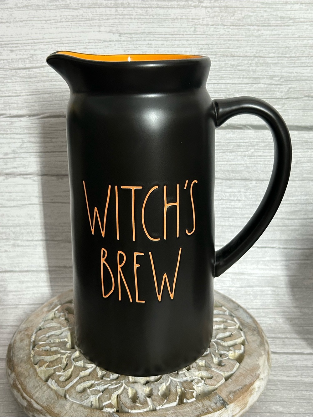 Rae Dunn Black and Orange 'Witch's Brew' Ceramic Pitcher
